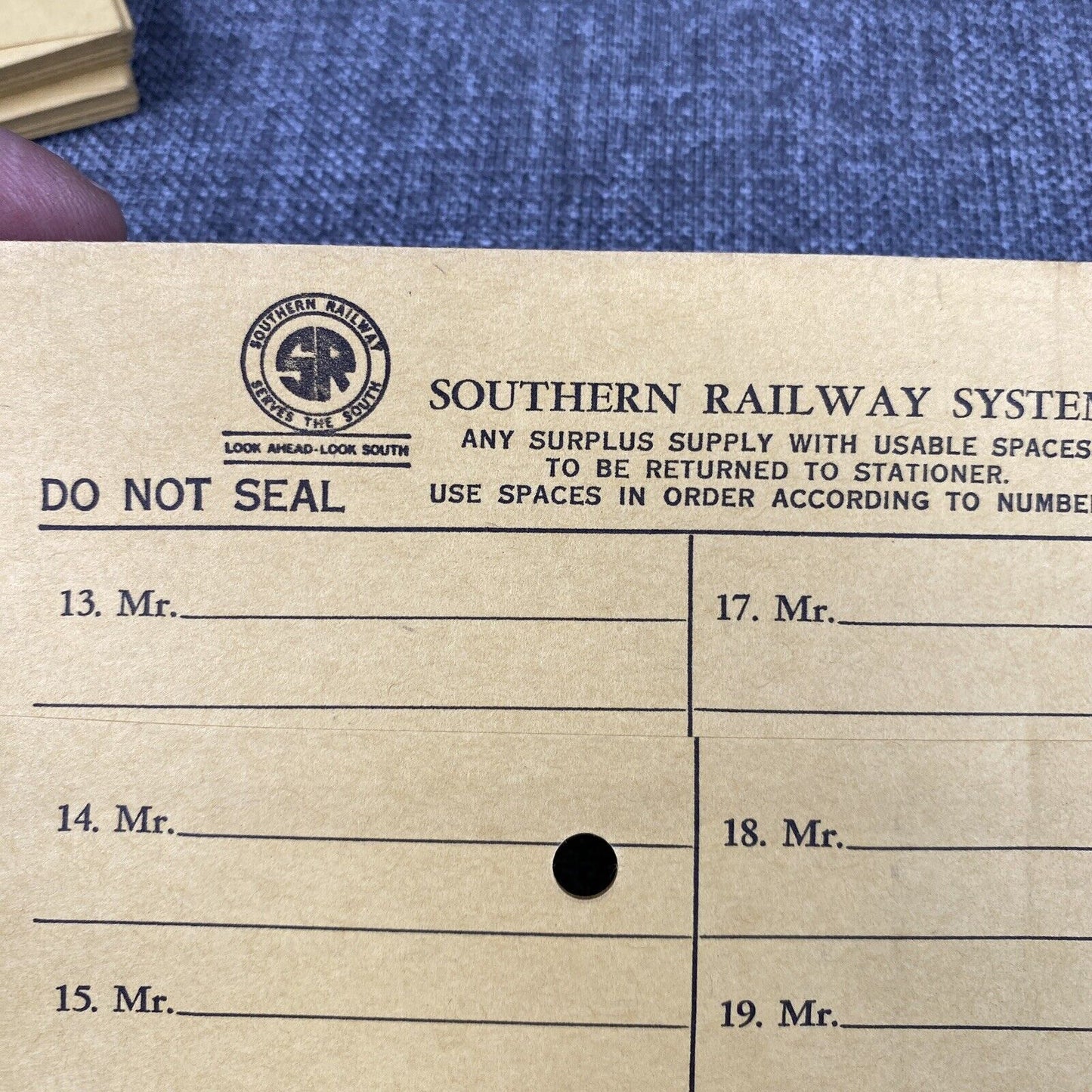 Southern Railway System SOU Railroad lot of 23 Tuck in Flap Form 815-1 1970's