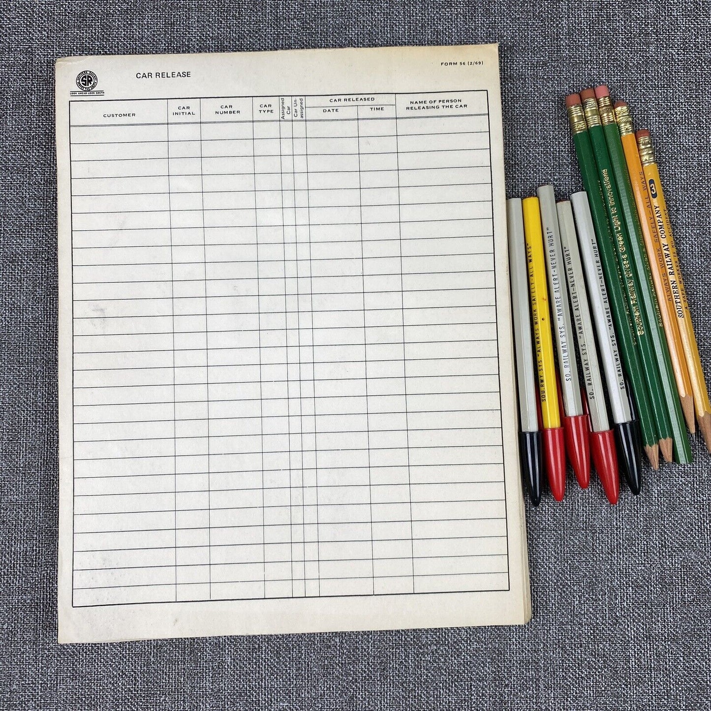 Southern Railway SOU RR lot of 50 Car Release Form #56 , Pencils and Pens, 1969