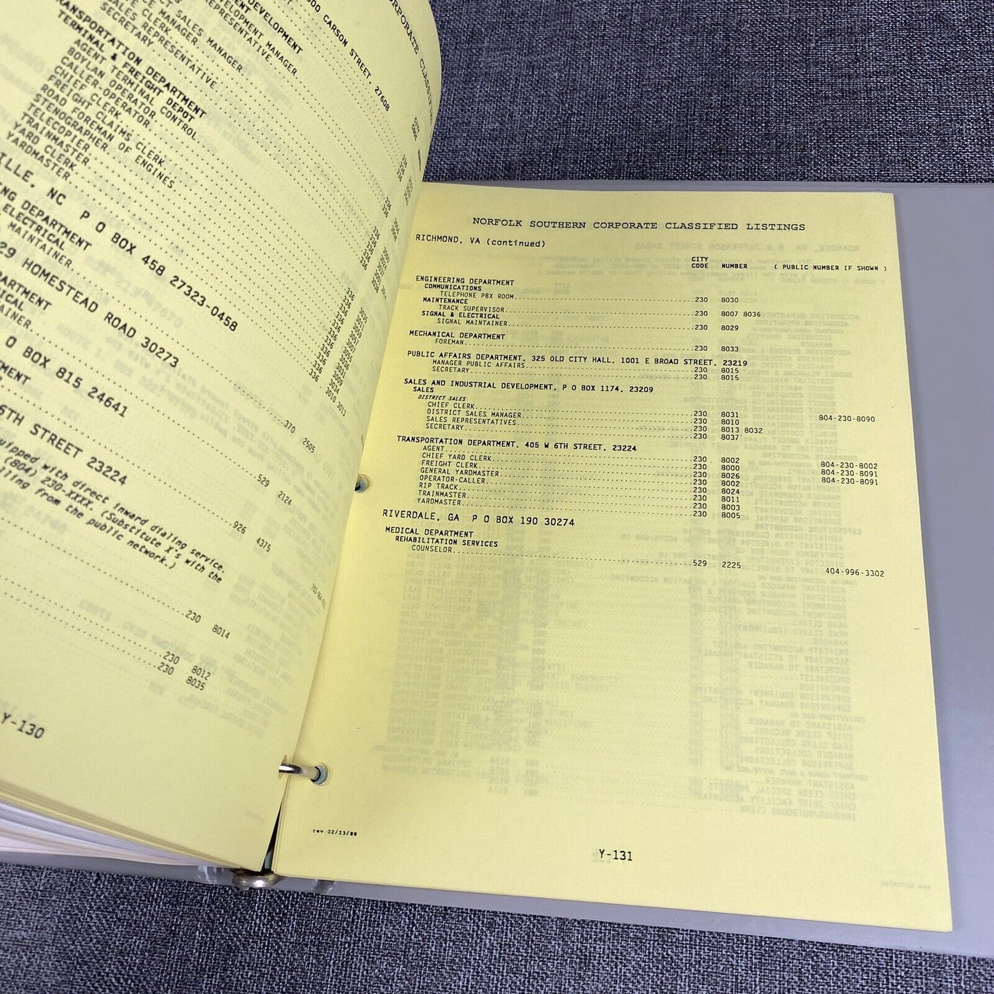Vintage Norfolk Southern NS Railroad Telephone Directory