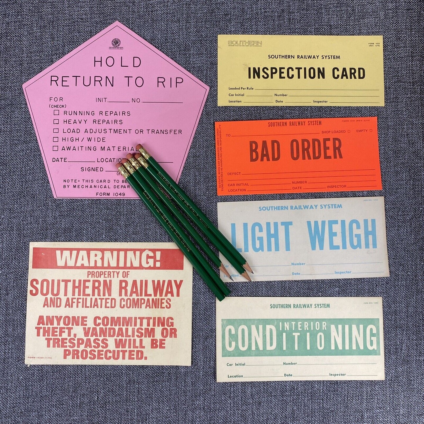 Vintage Southern Railway SOU RR Original Variety of Cards/Signs with Pencils