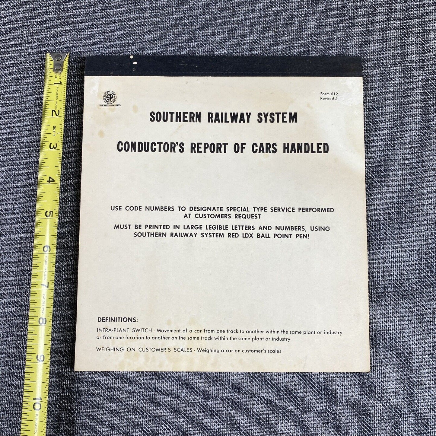 Vintage Southern Railway System Conductor's Report of Cars Handled Booklet