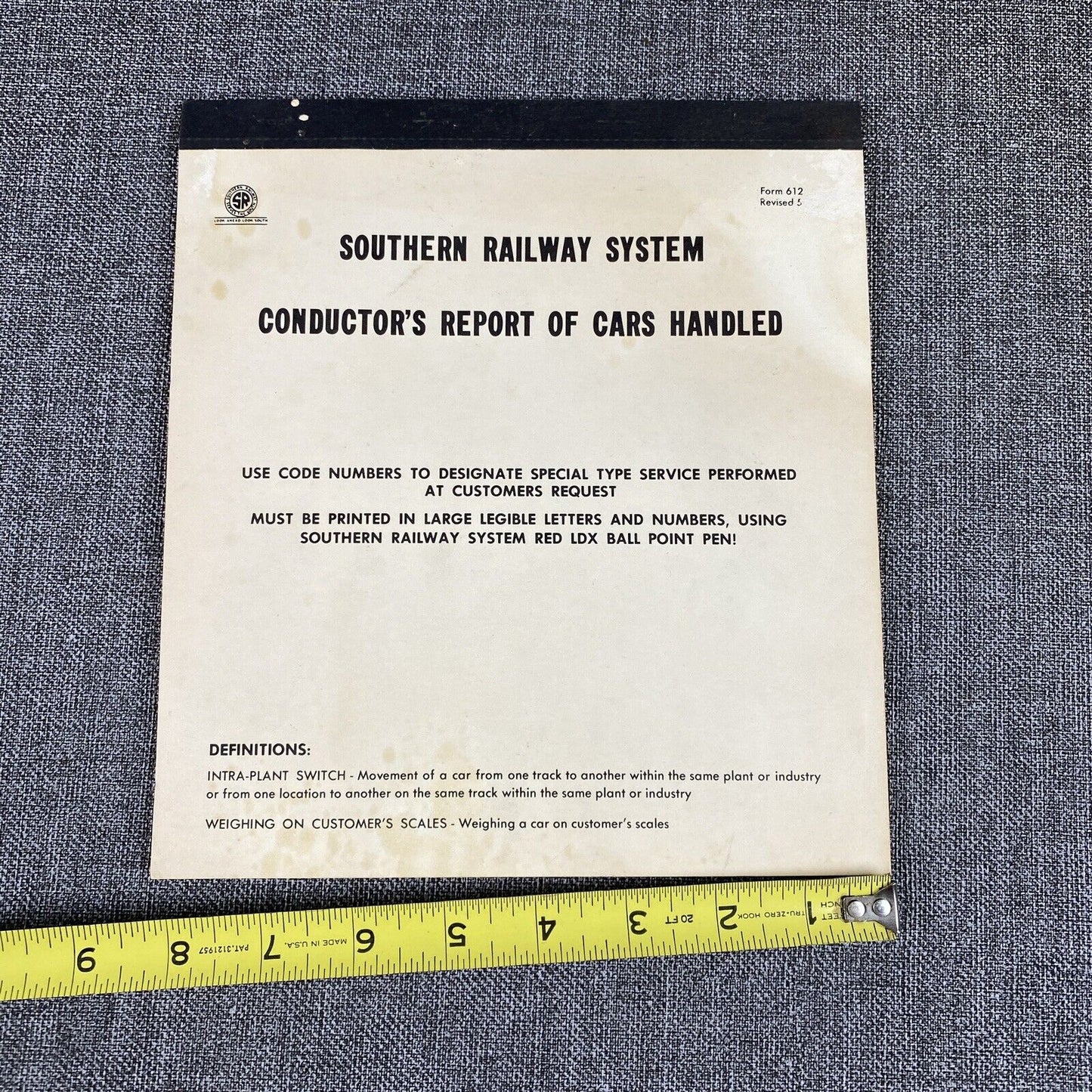 Vintage Southern Railway System Conductor's Report of Cars Handled Booklet