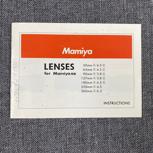 Mamiya Lenses for Mamiya RB Instructions Genuine Original Booklet