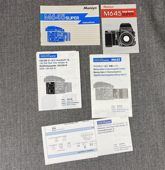Mamiya 645 Super medium film Camera Manuals lot