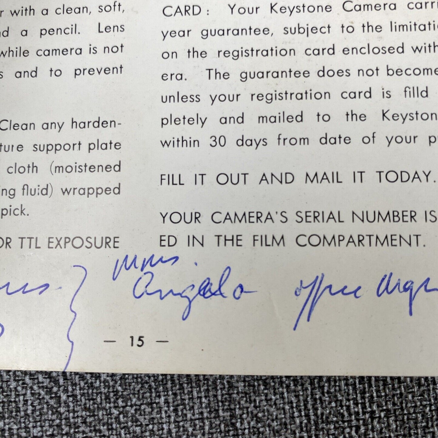 VTG Keystone K-623 Movie Camera Manual Only , 15 pages