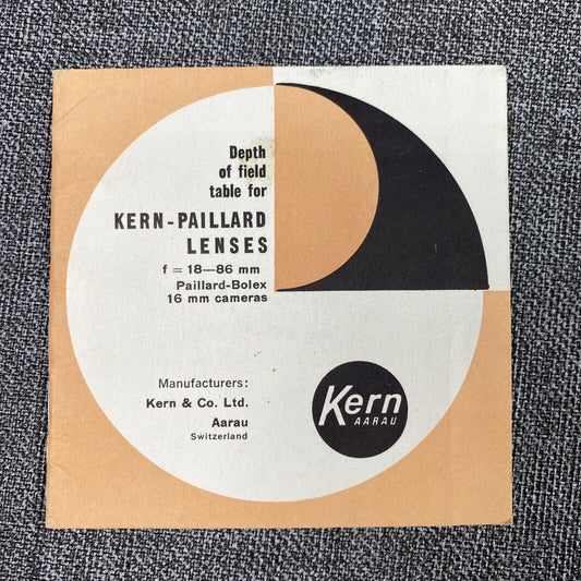Kern-Paillard Lens Depth of Field Table Booklet , 14 pages