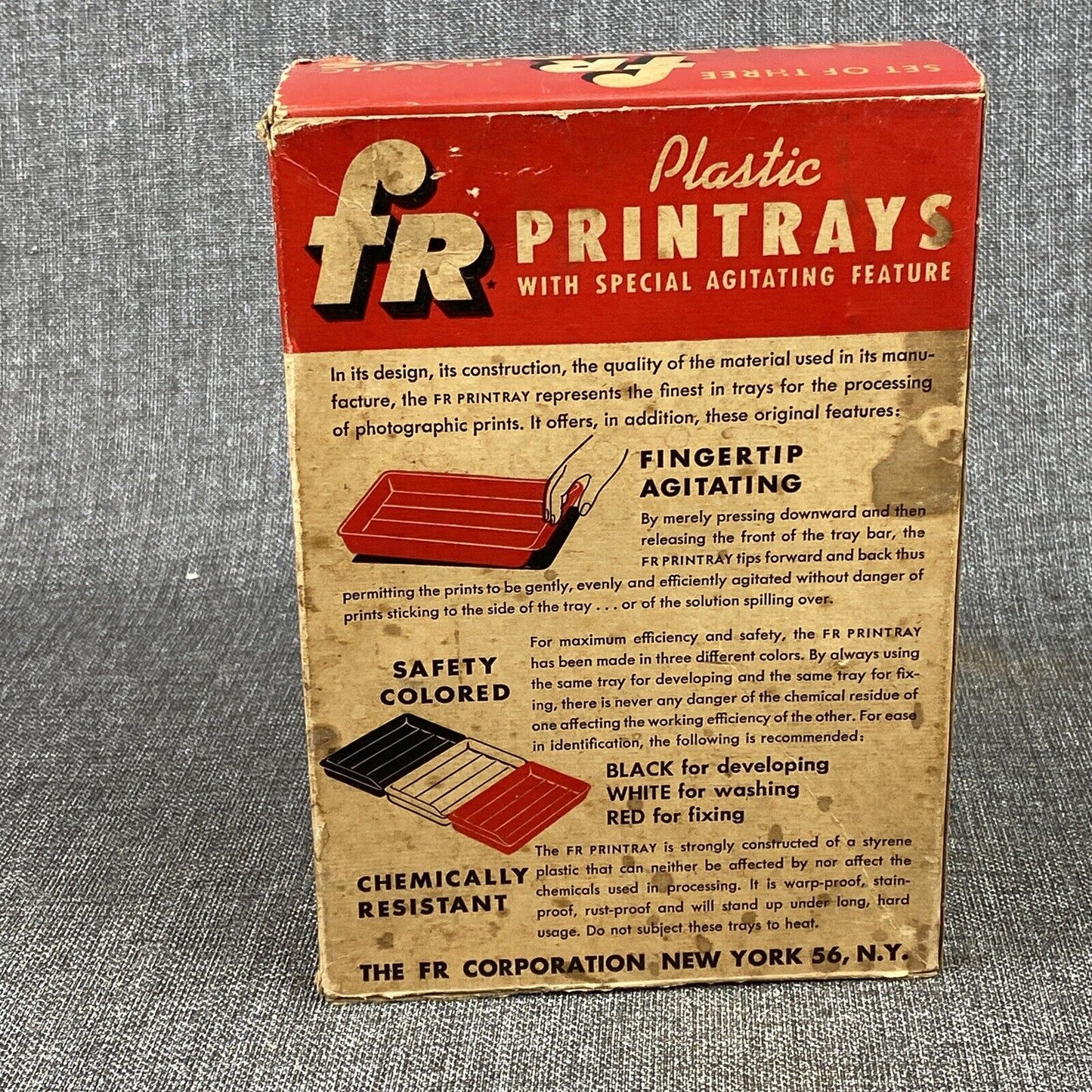 Vintage FR Corporation Set of 5"x7" Photo Darkroom Printing Trays with org. box