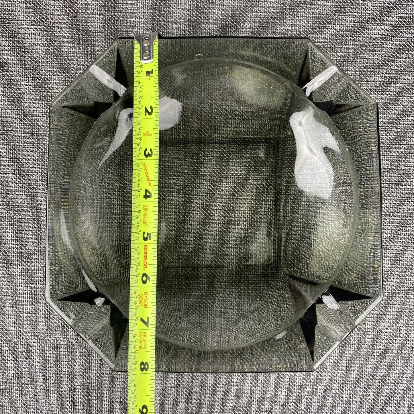 Vintage Large Smoke Glass Ashtray Grey 10"x10"