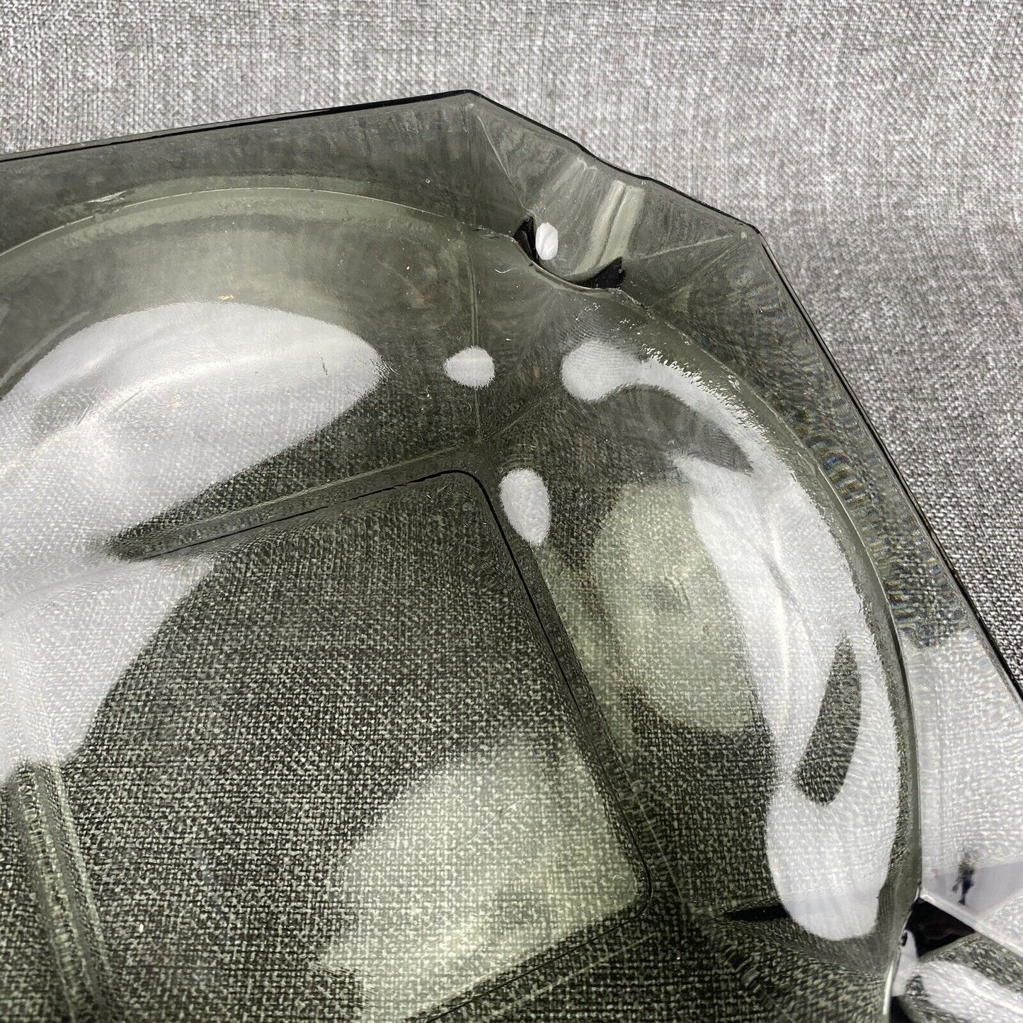 Vintage Large Smoke Glass Ashtray Grey 10"x10"