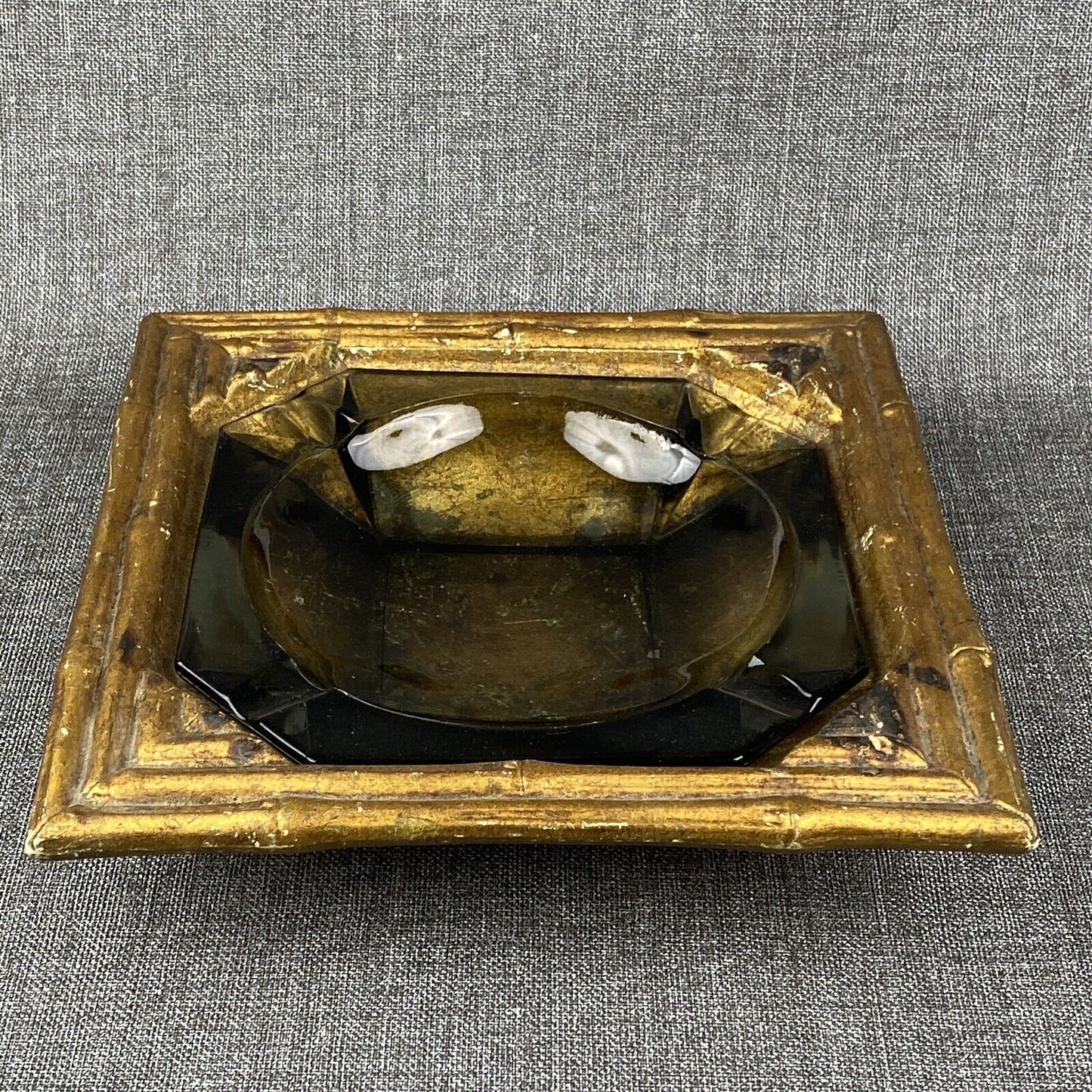 Vintage Large Smoke Glass Ashtray Grey 10"x10"