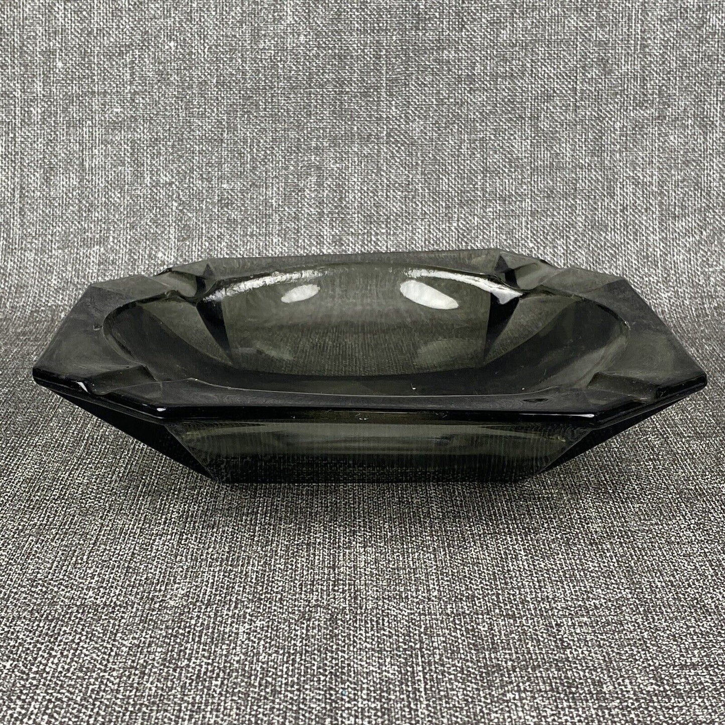 Vintage Large Smoke Glass Ashtray Grey 10"x10"