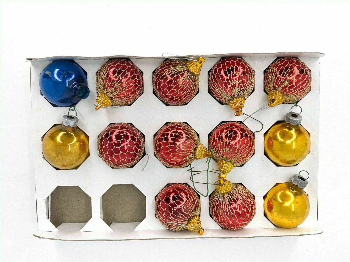 Holly Glass Christmas Ball Ornaments Gold/Red, Vintage