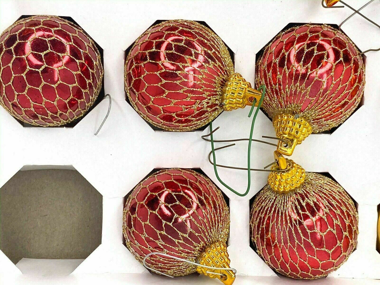 Holly Glass Christmas Ball Ornaments Gold/Red, Vintage