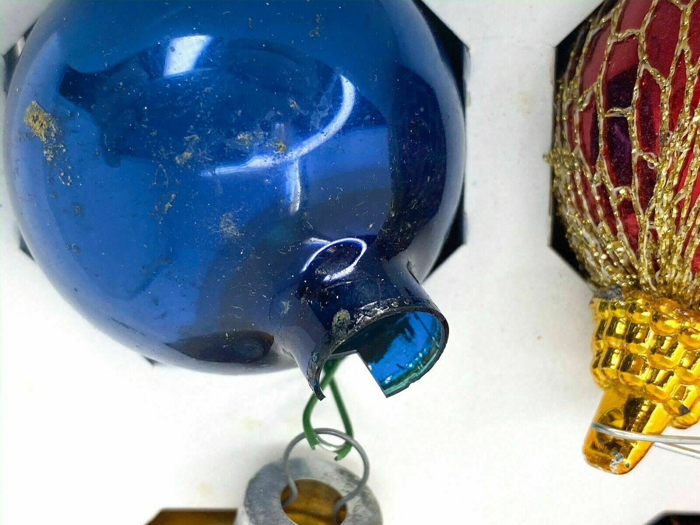 Holly Glass Christmas Ball Ornaments Gold/Red, Vintage