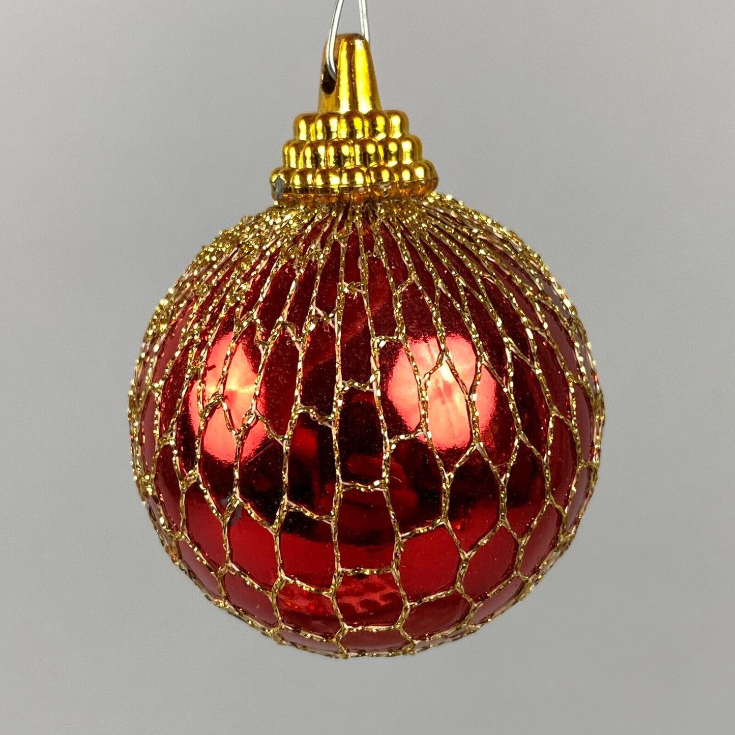 Holly Glass Christmas Ball Ornaments Gold/Red, Vintage