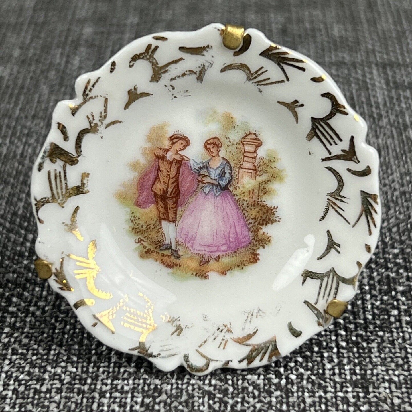 Vintage Limoges Pinkie Woman Girl Miniature Plate W/ Stand Gold Edging Pink 2"