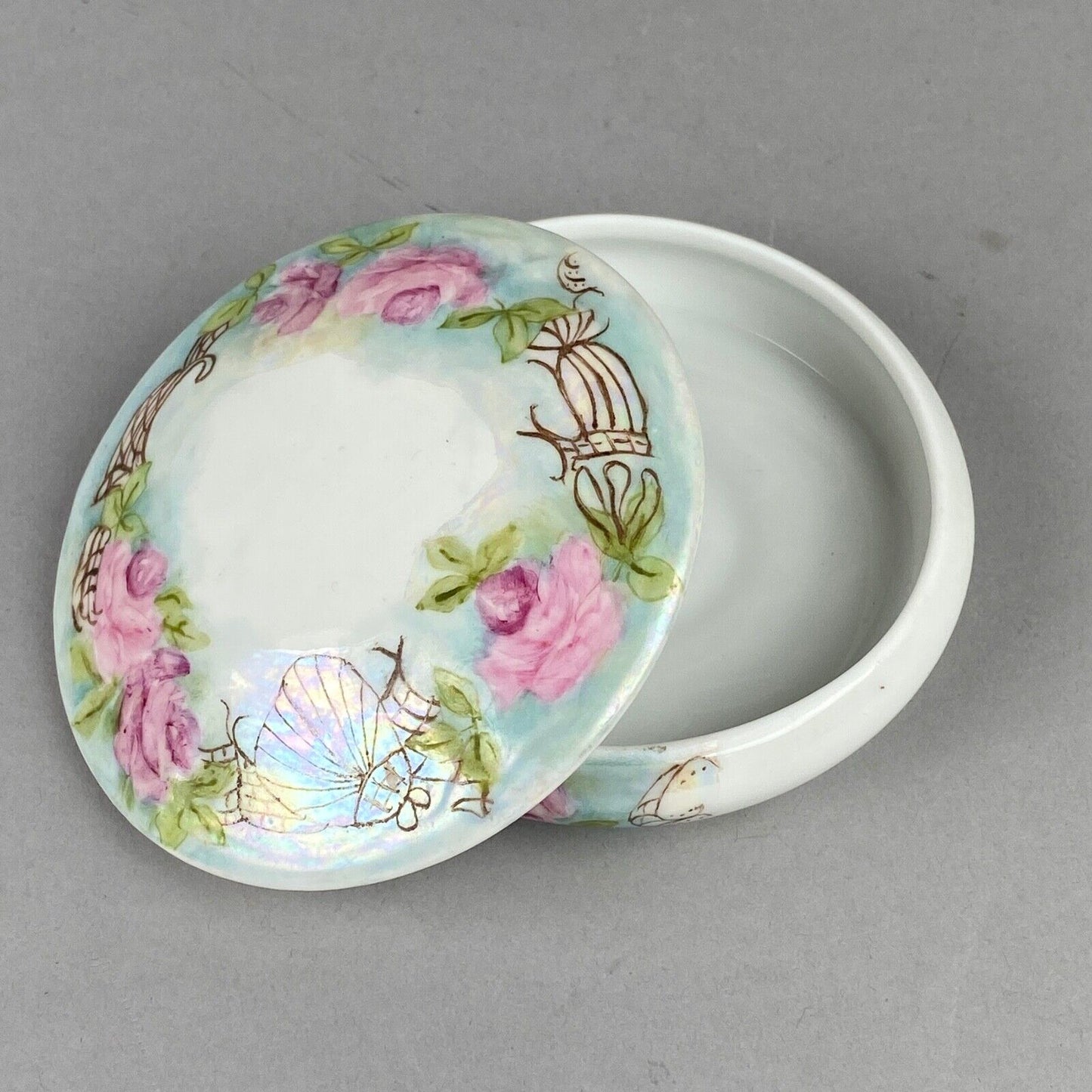 Vintage Round Trinket Dish with Flowers 3.75" in Diameter