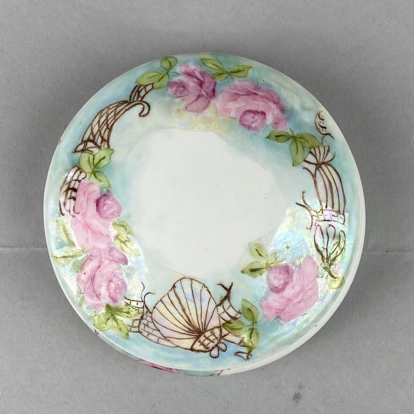 Vintage Round Trinket Dish with Flowers 3.75" in Diameter