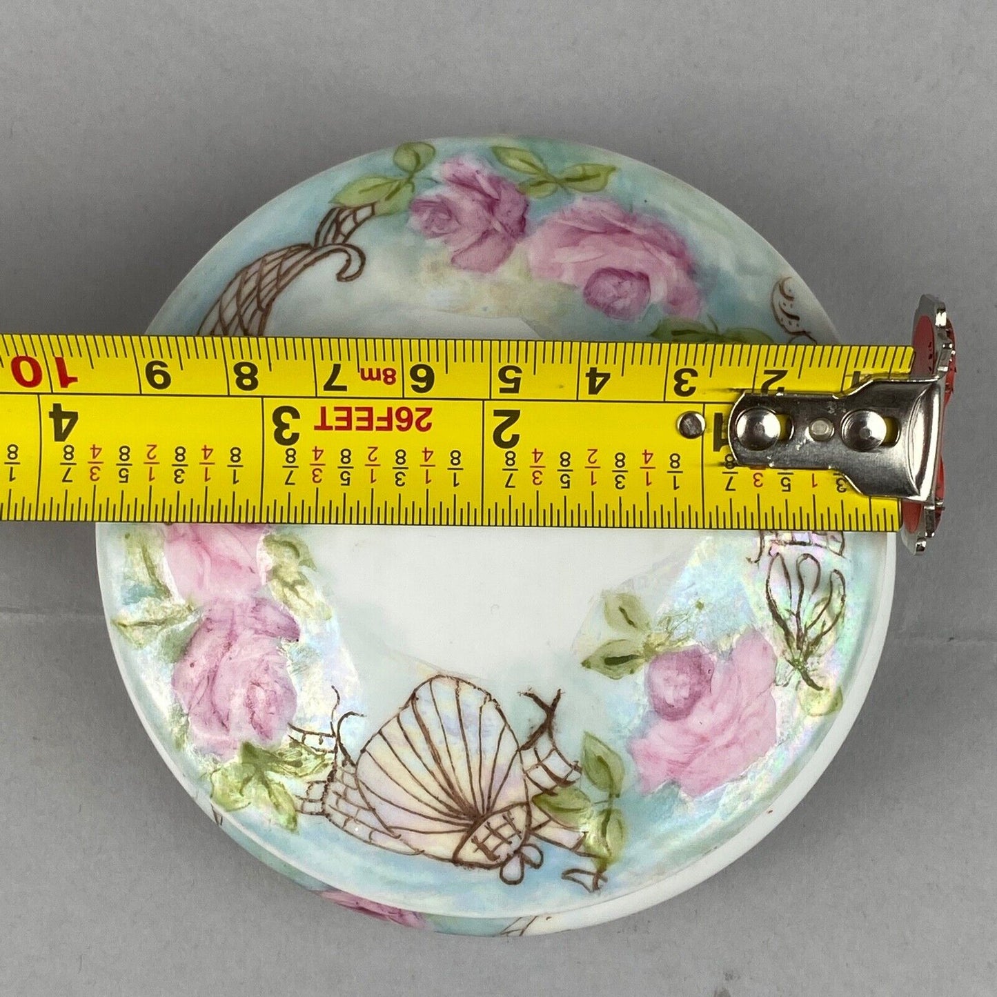 Vintage Round Trinket Dish with Flowers 3.75" in Diameter