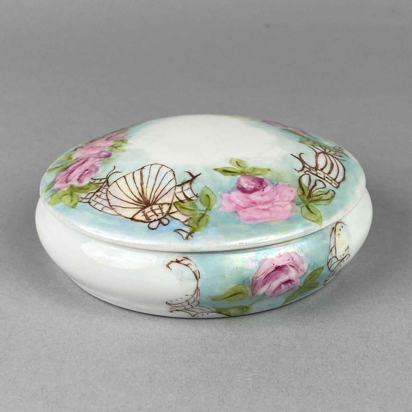 Vintage Round Trinket Dish with Flowers 3.75" in Diameter