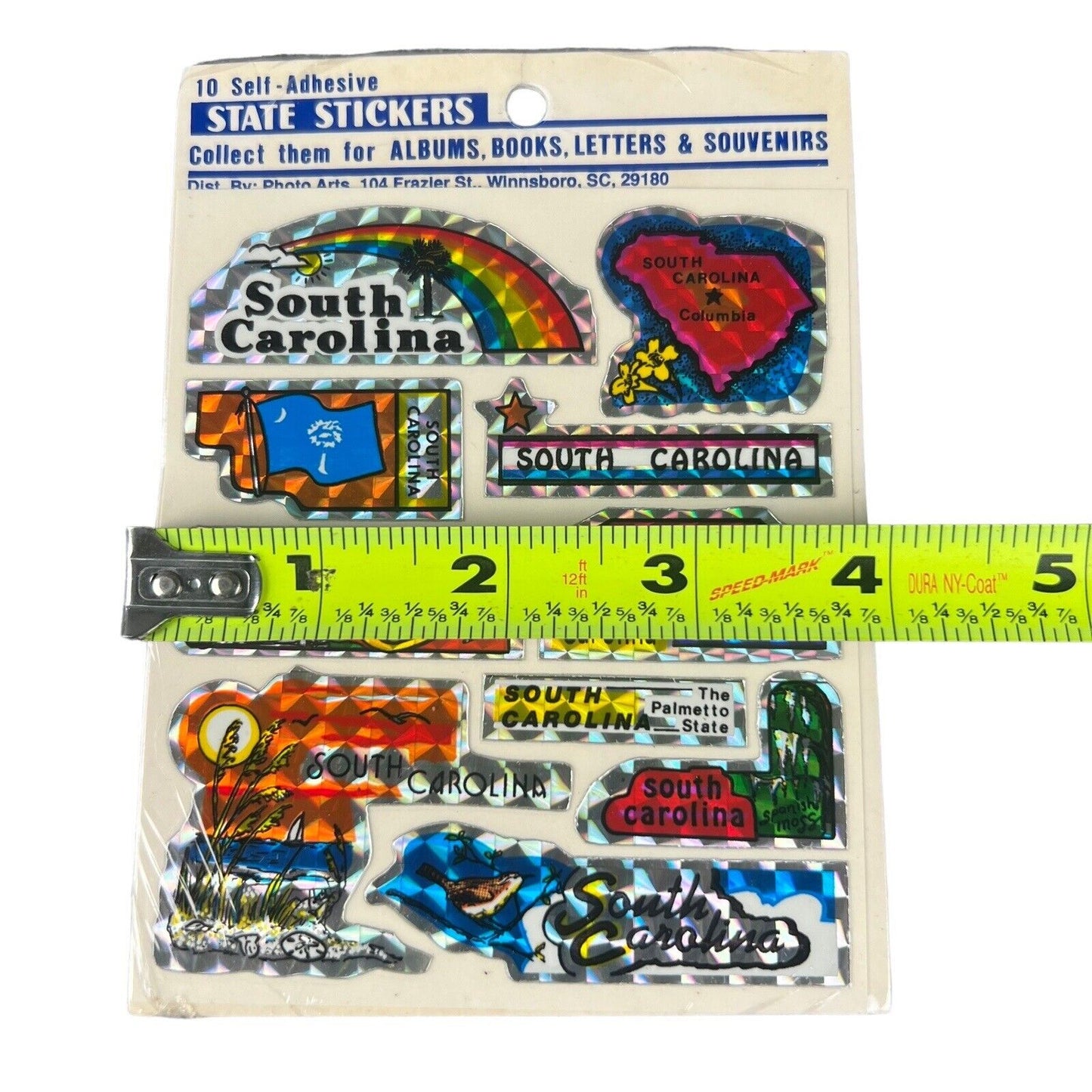 South Carolina SC State Sticker Sheet - 10 Stickers (Rainbow, Boat, Flag)