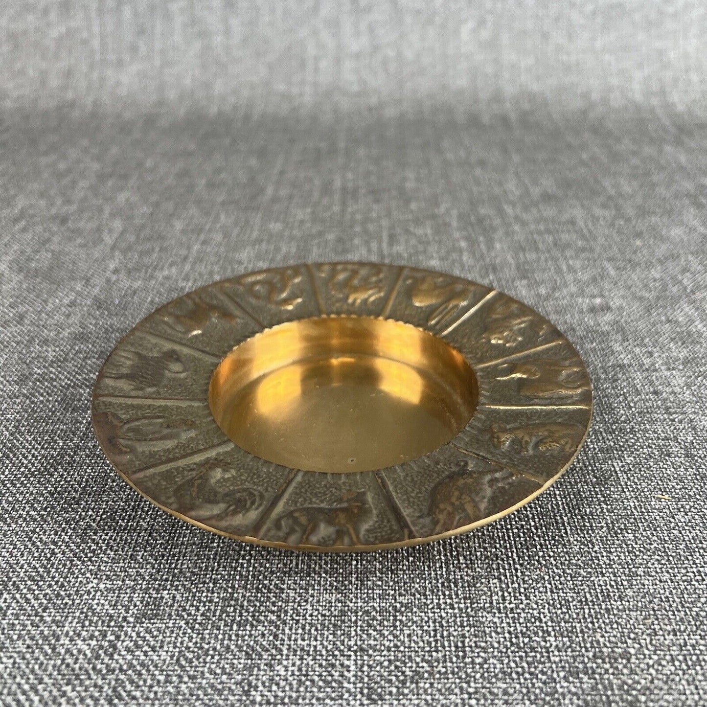 Vintage Chinese Zodiac Astrological Brass Ashtray Bowl Made In Korea 5 1/2 Inch