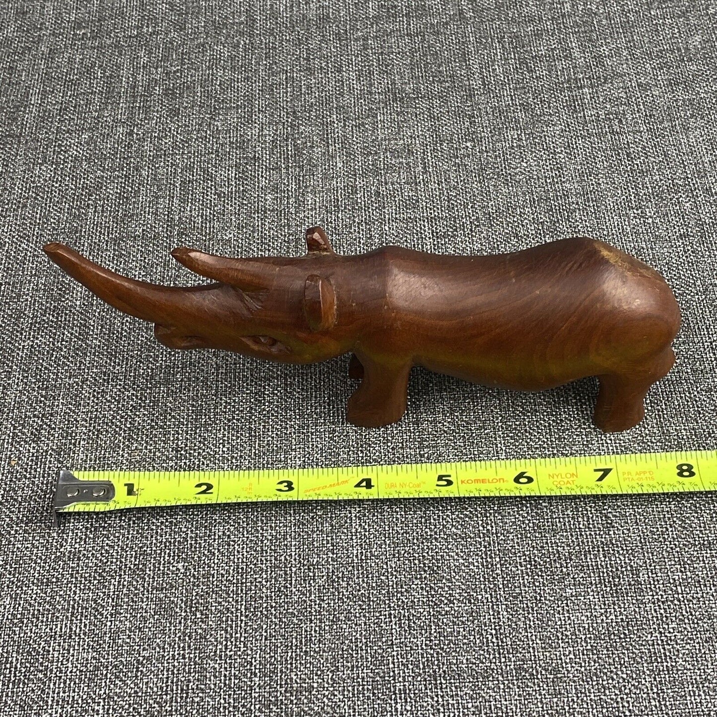 Wooden Rhinoceros Vintage Figurine 8” Long