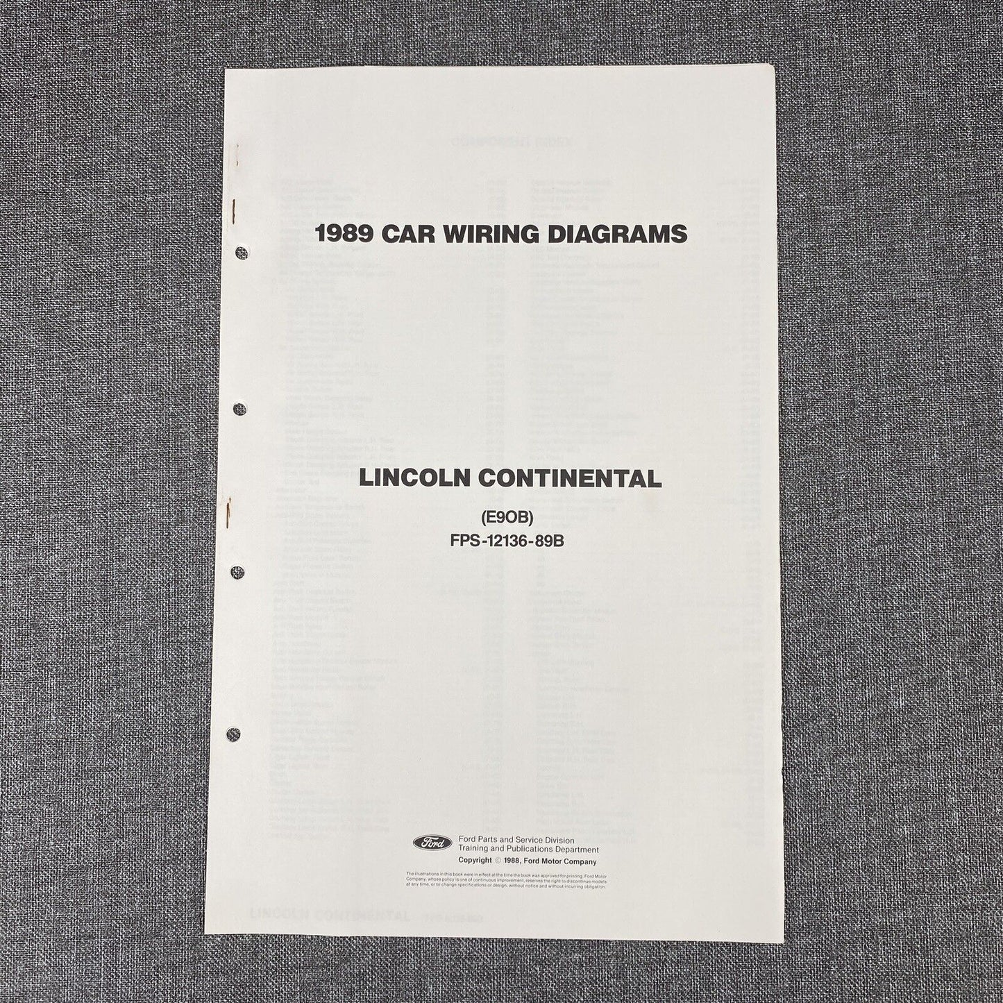 OEM 1989 Ford Lincoln Continental Car Electrical Wiring Diagrams