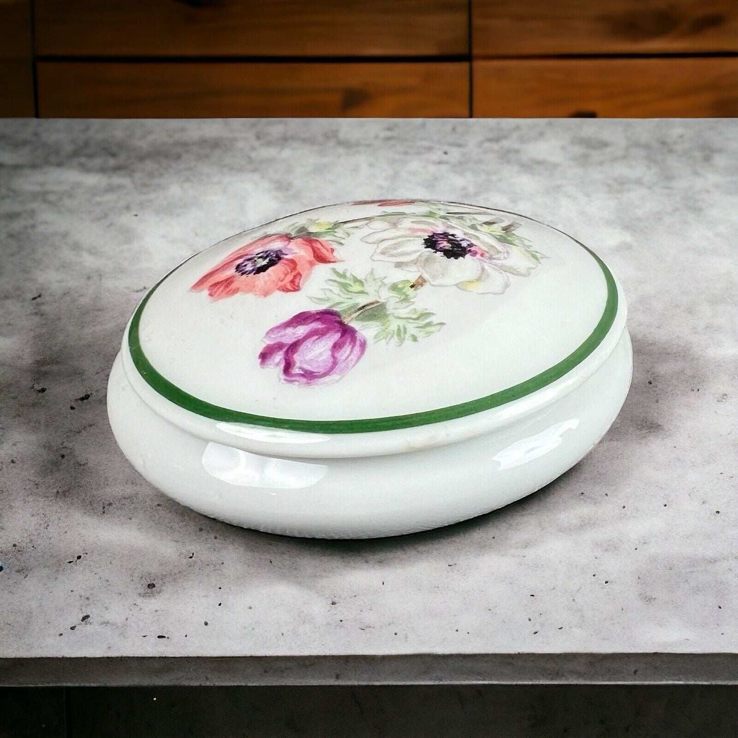 Limoges Trinket Box Hand Painted Flower Design, 3" France