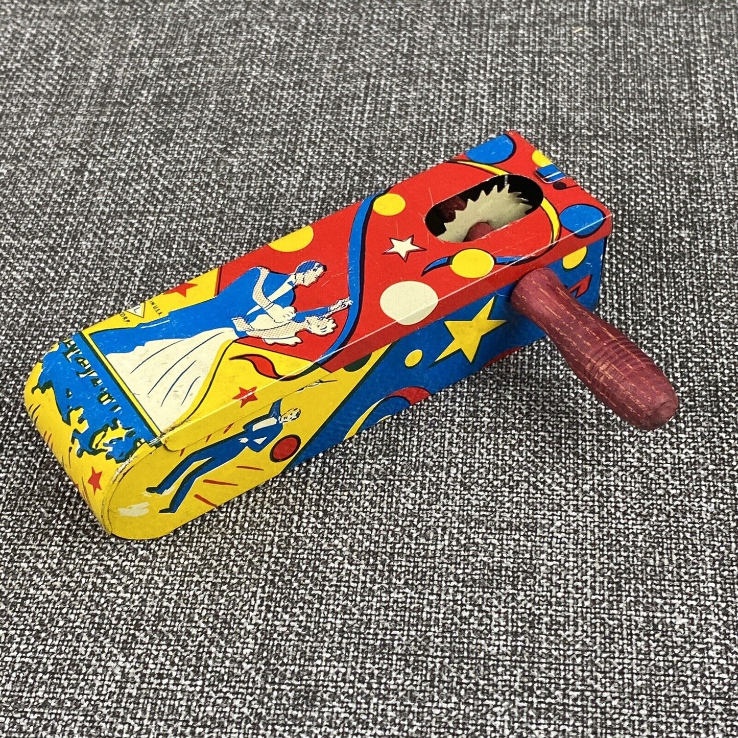 Vintage LTL USA Tin Noisemaker Dancing and Clown Colorful