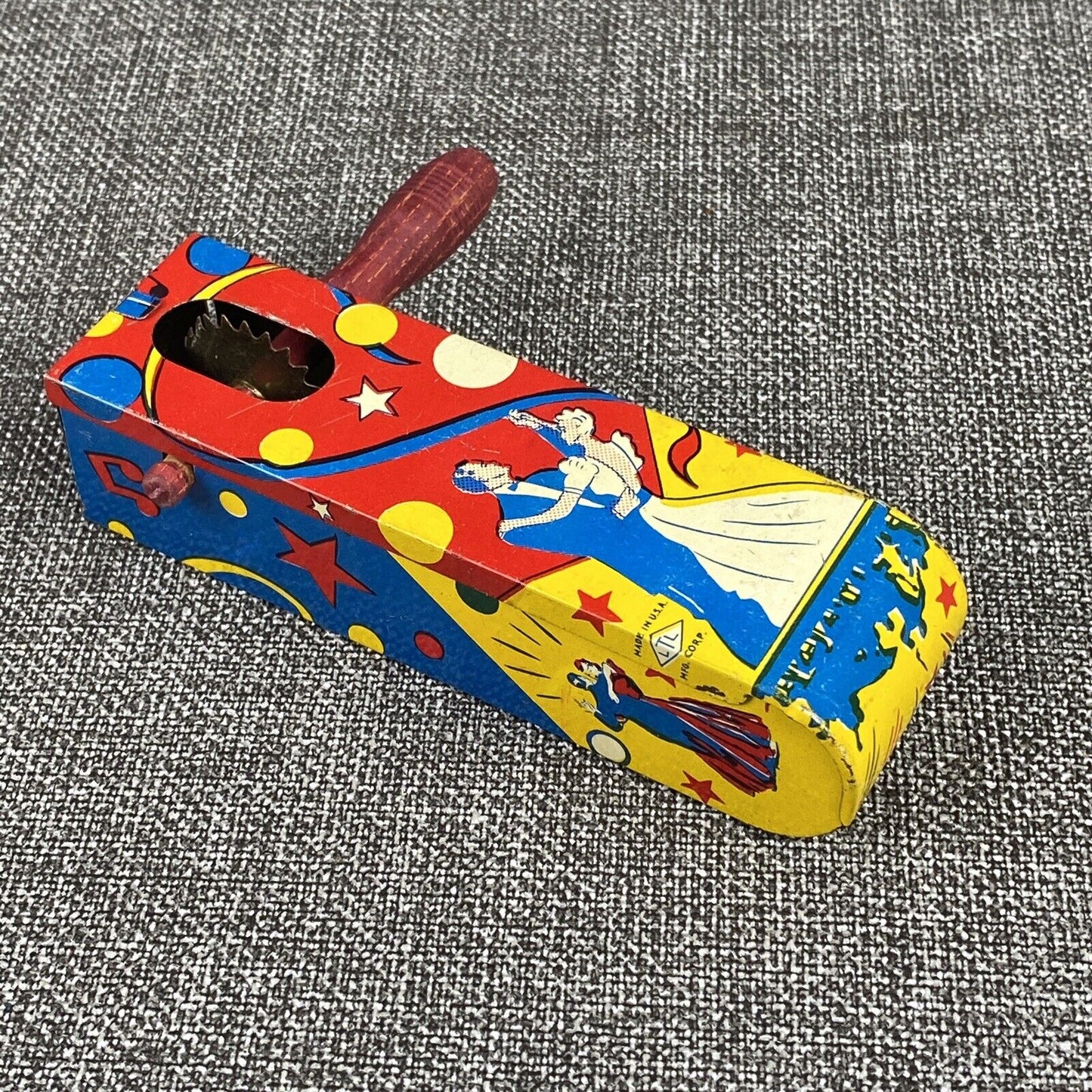 Vintage LTL USA Tin Noisemaker Dancing and Clown Colorful