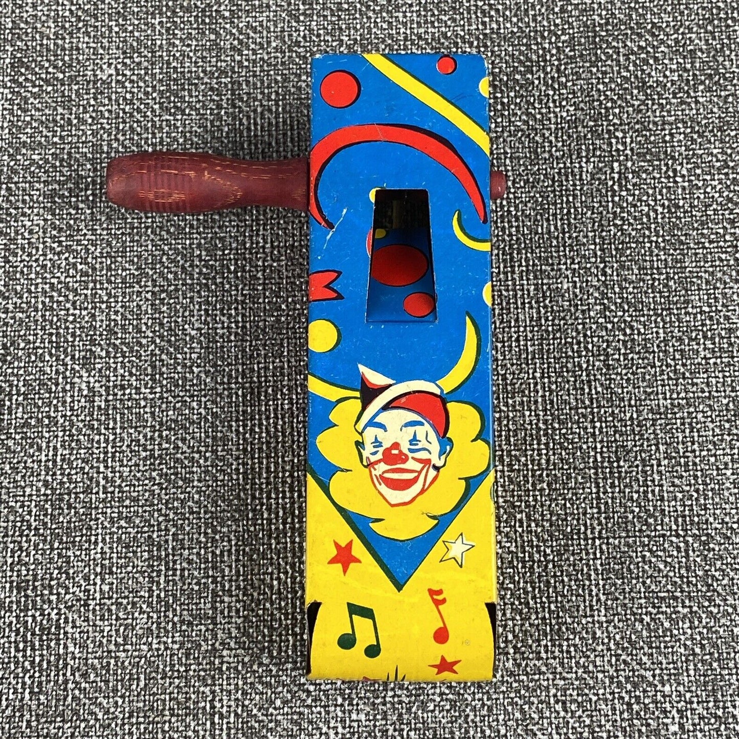 Vintage LTL USA Tin Noisemaker Dancing and Clown Colorful