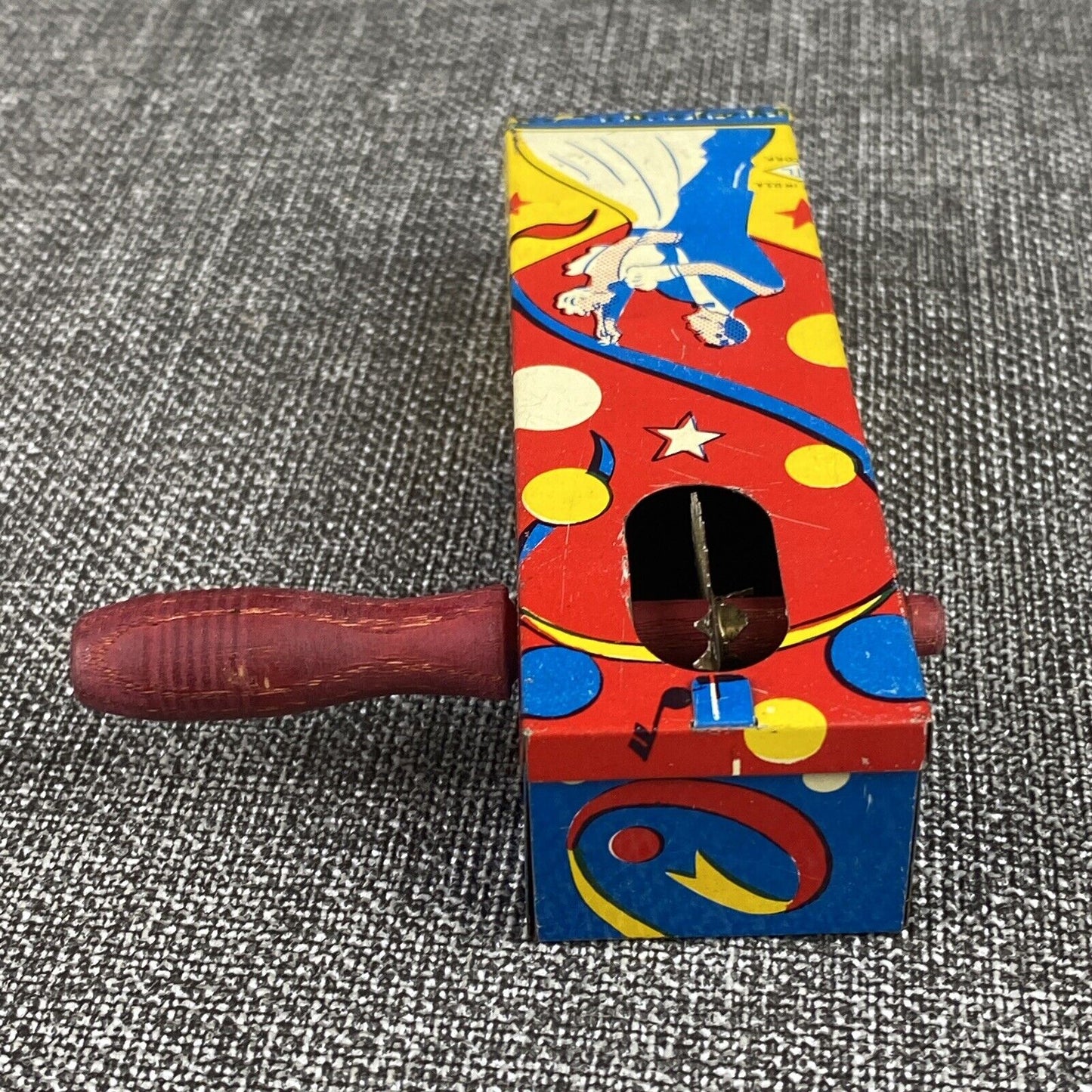 Vintage LTL USA Tin Noisemaker Dancing and Clown Colorful