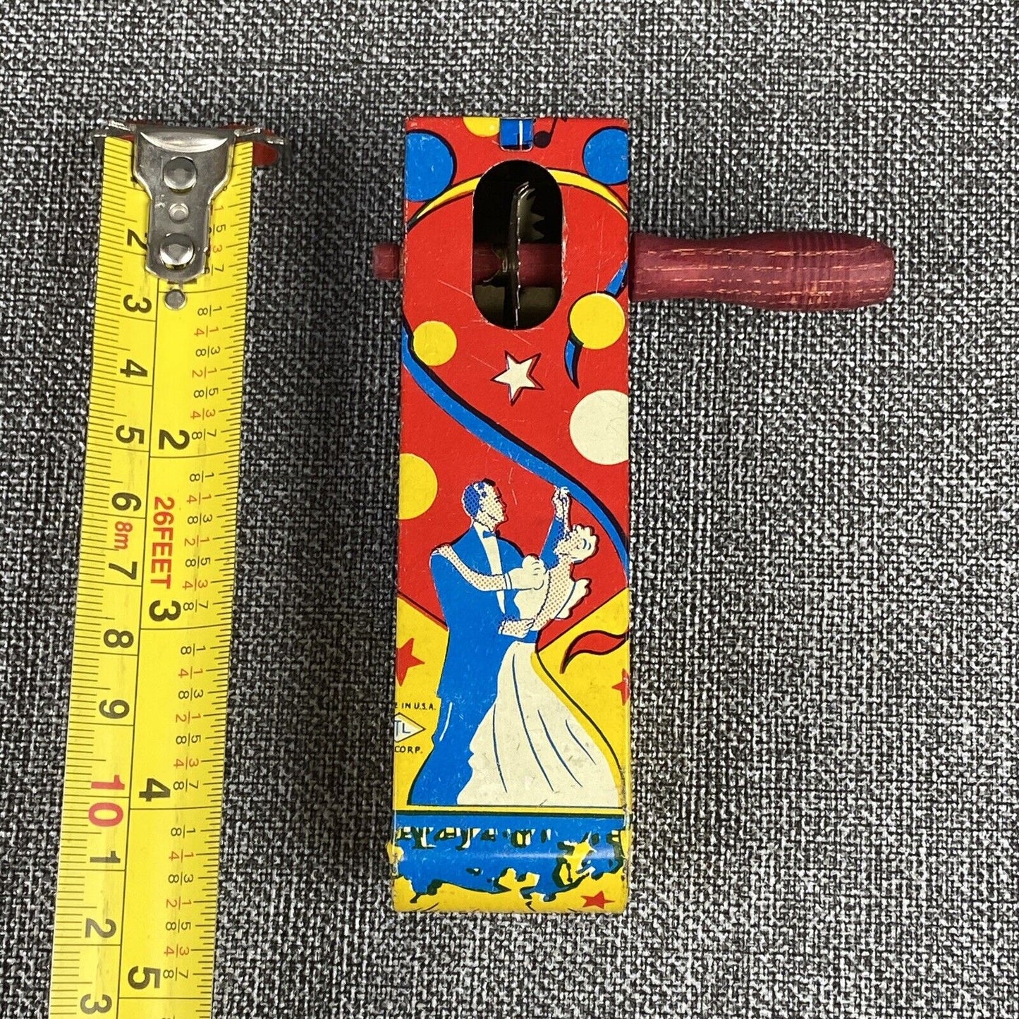 Vintage LTL USA Tin Noisemaker Dancing and Clown Colorful
