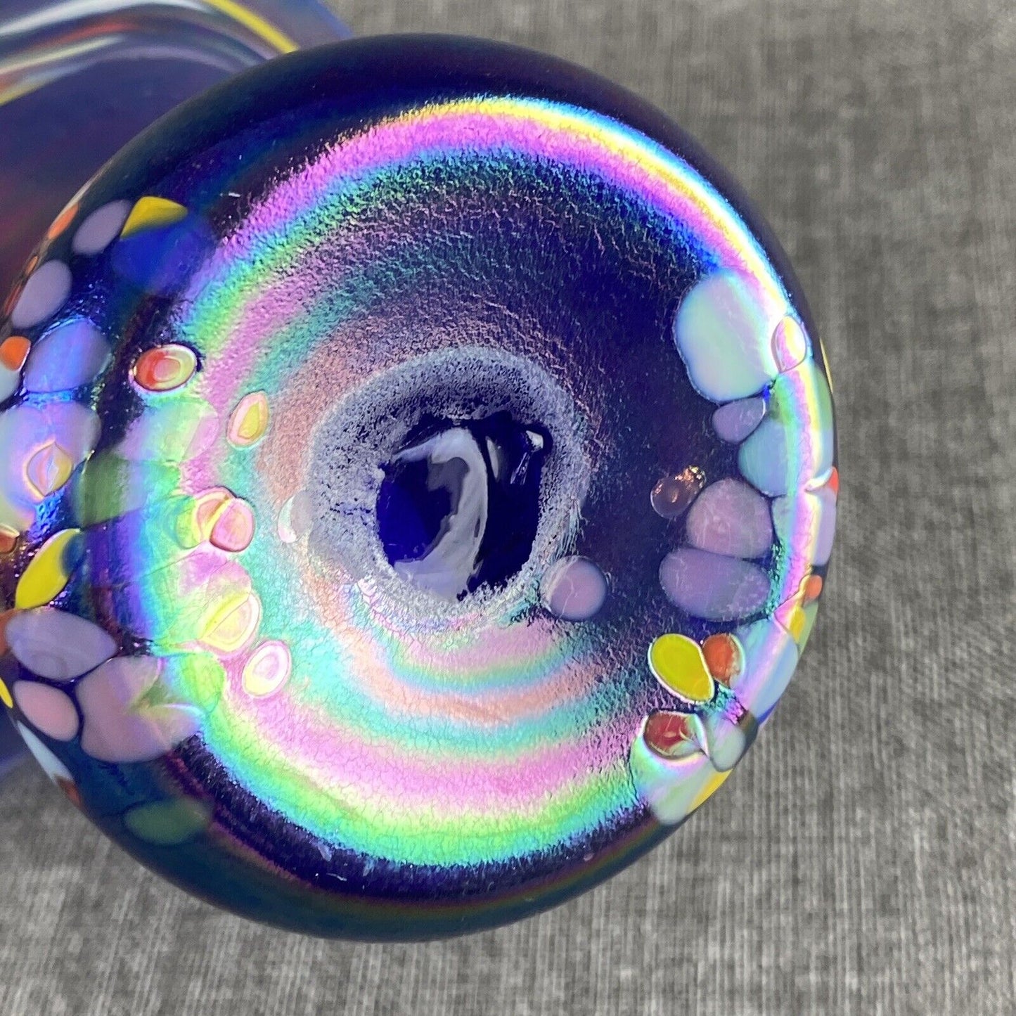Amazing Vintage Handblown Art Glass Vase Blue and Multicolor (Rainbow Colors)