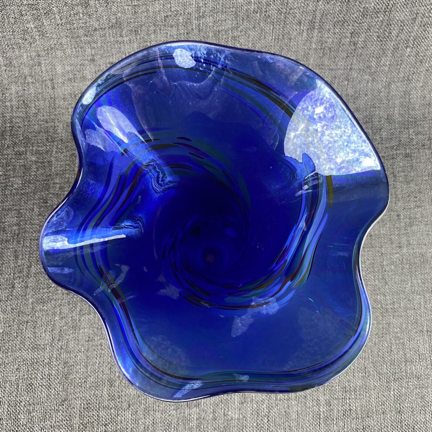 Amazing Vintage Handblown Art Glass Vase Blue and Multicolor (Rainbow Colors)