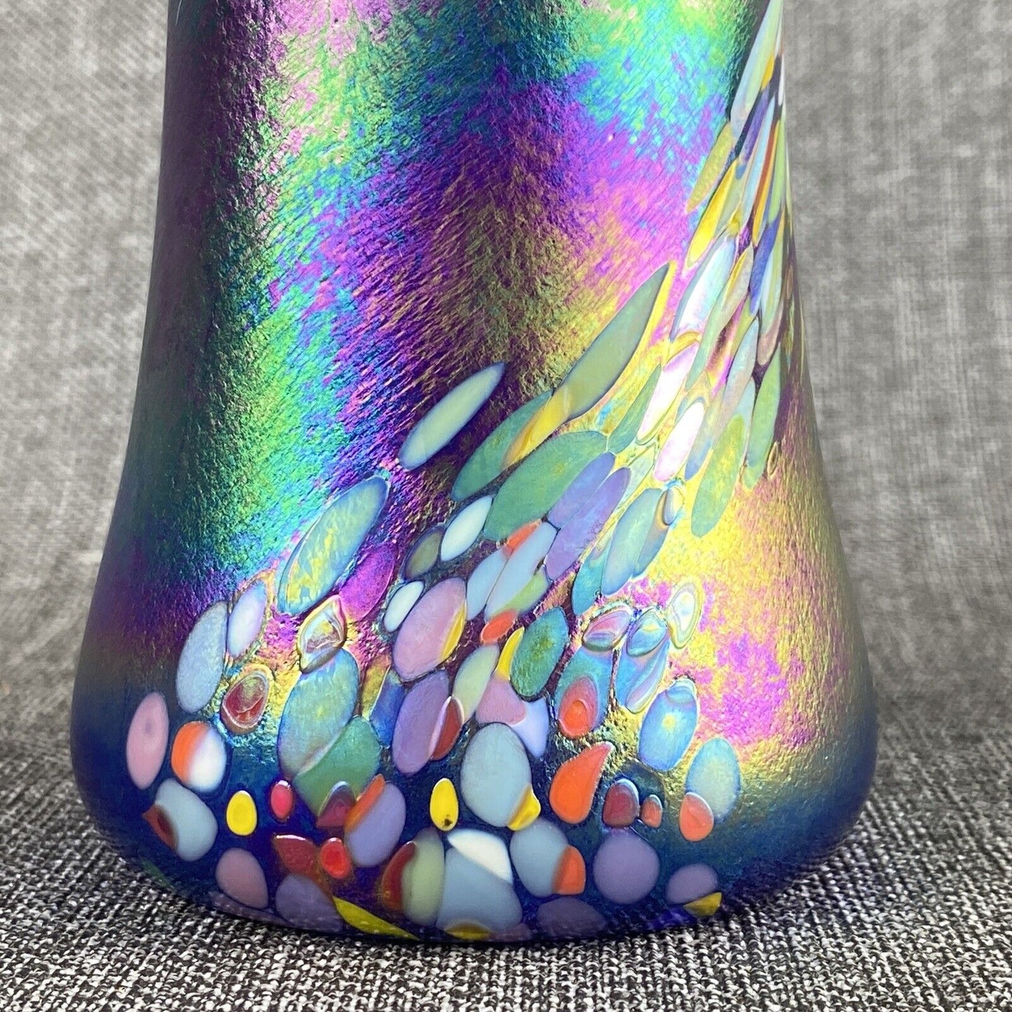 Amazing Vintage Handblown Art Glass Vase Blue and Multicolor (Rainbow Colors)