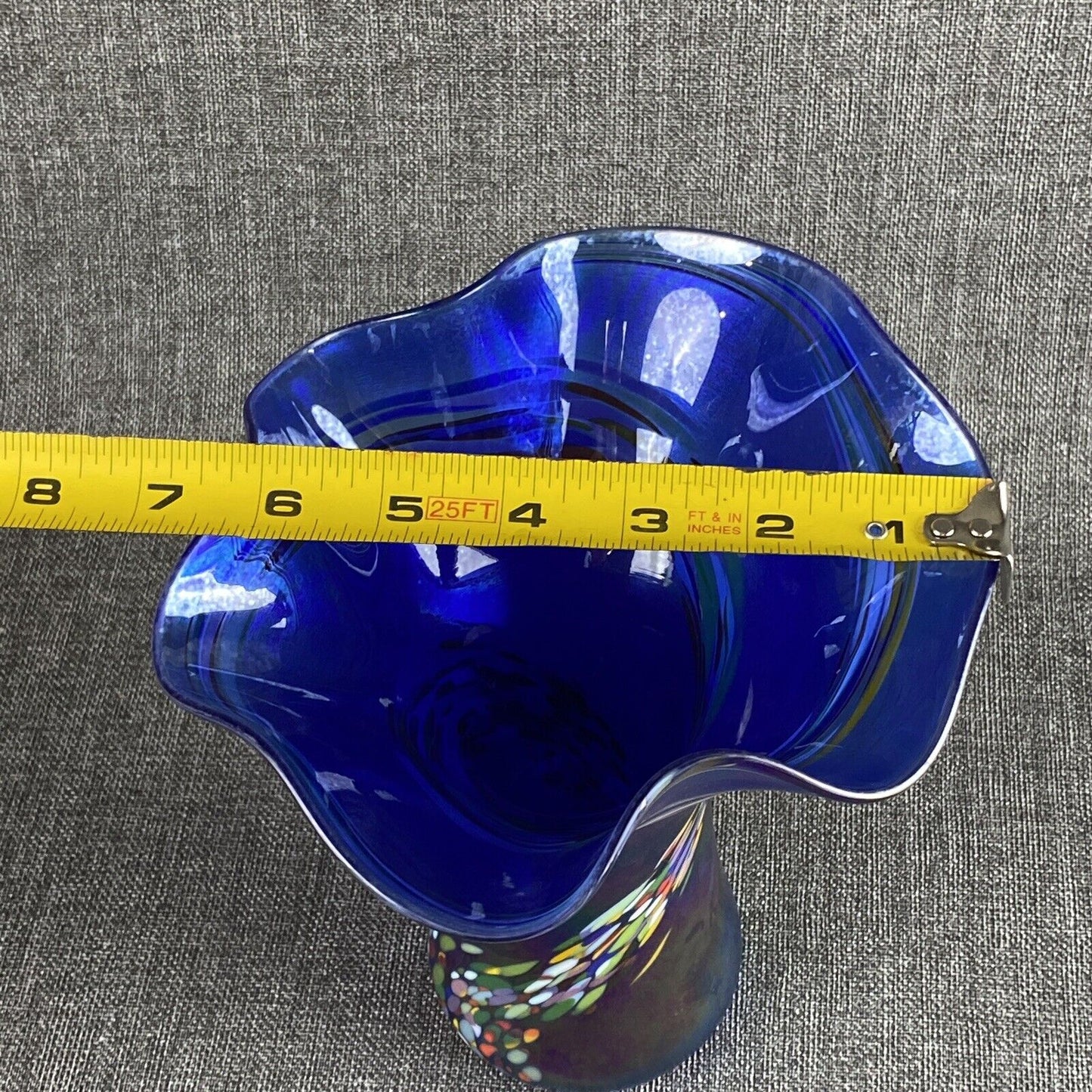 Amazing Vintage Handblown Art Glass Vase Blue and Multicolor (Rainbow Colors)