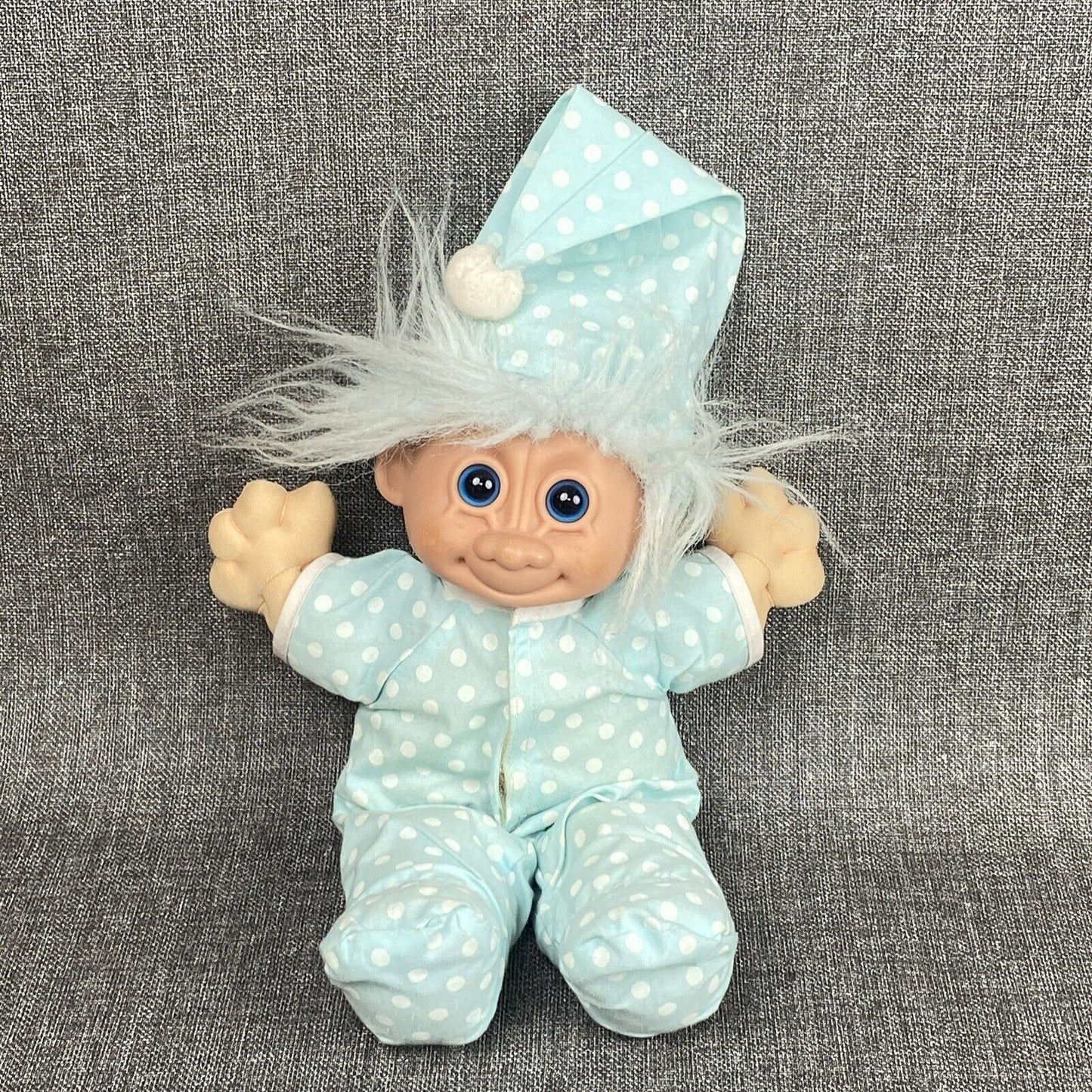 Russ Troll Kidz 15" BABY DOLL cloth body blue hair Pajamas