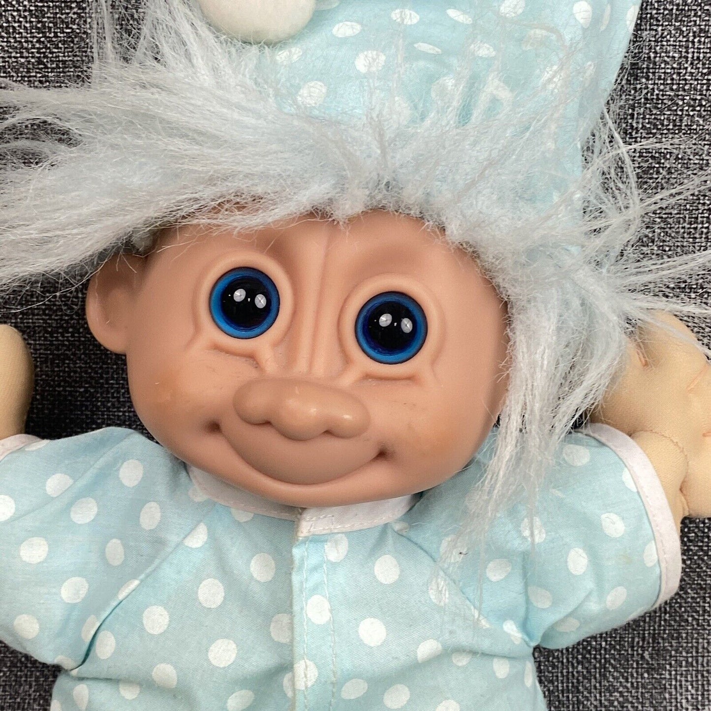 Russ Troll Kidz 15" BABY DOLL cloth body blue hair Pajamas