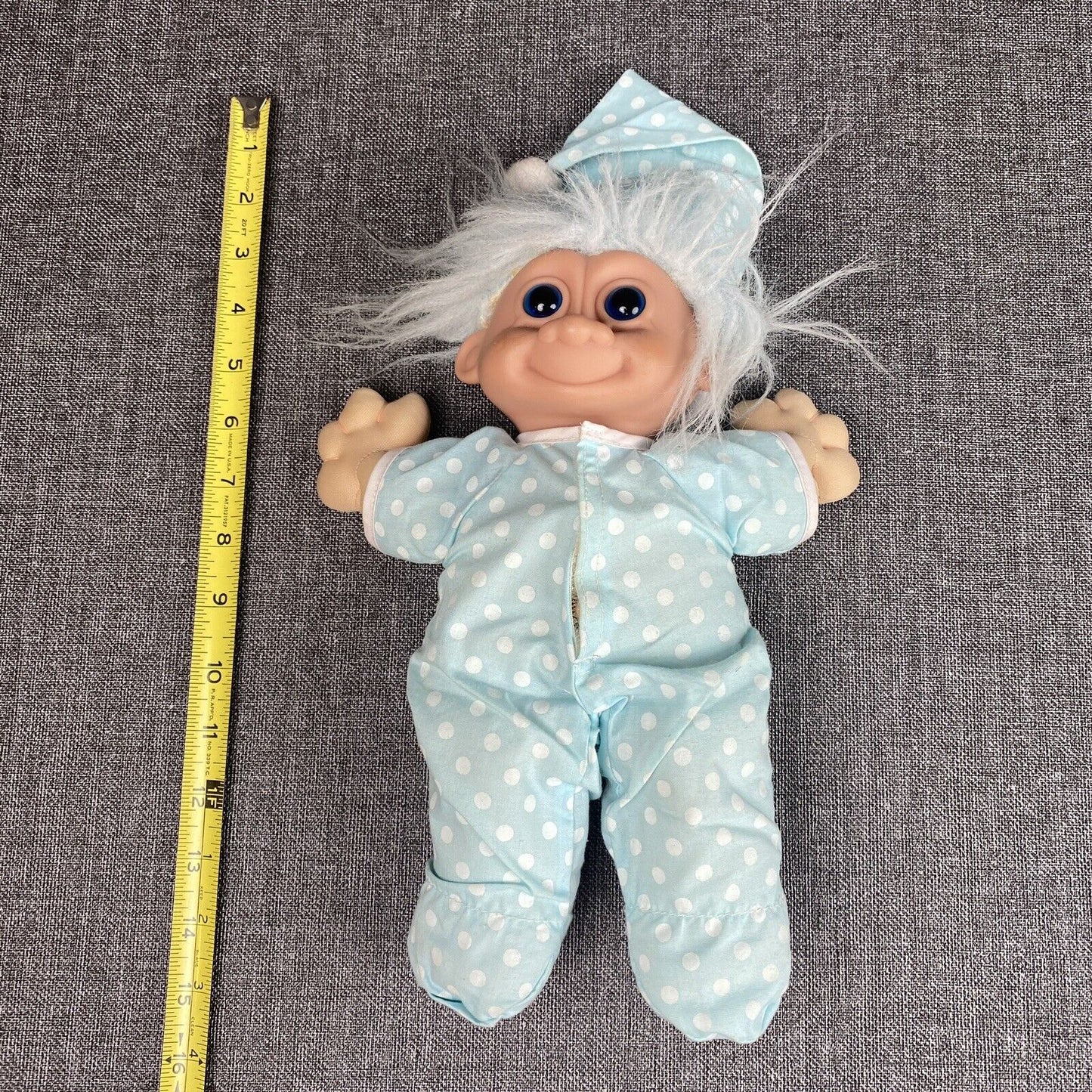 Russ Troll Kidz 15" BABY DOLL cloth body blue hair Pajamas