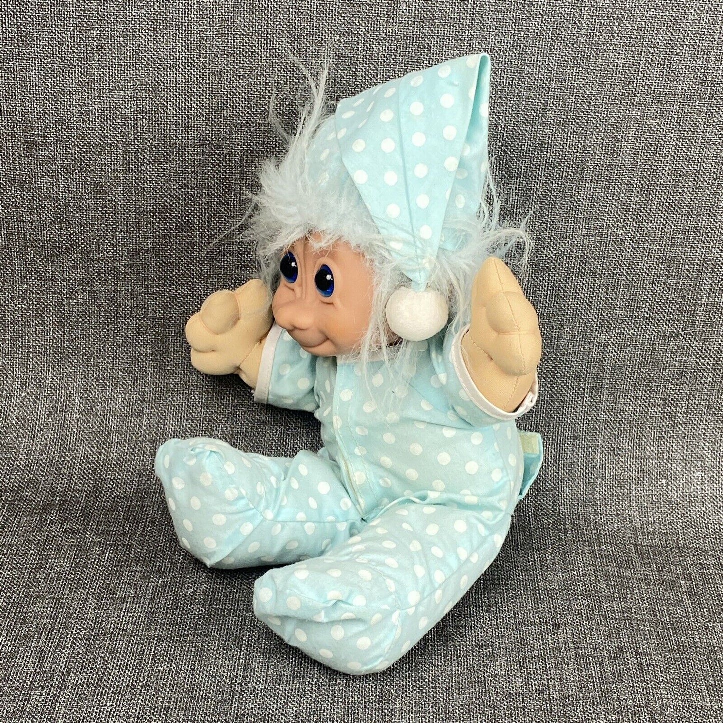 Russ Troll Kidz 15" BABY DOLL cloth body blue hair Pajamas