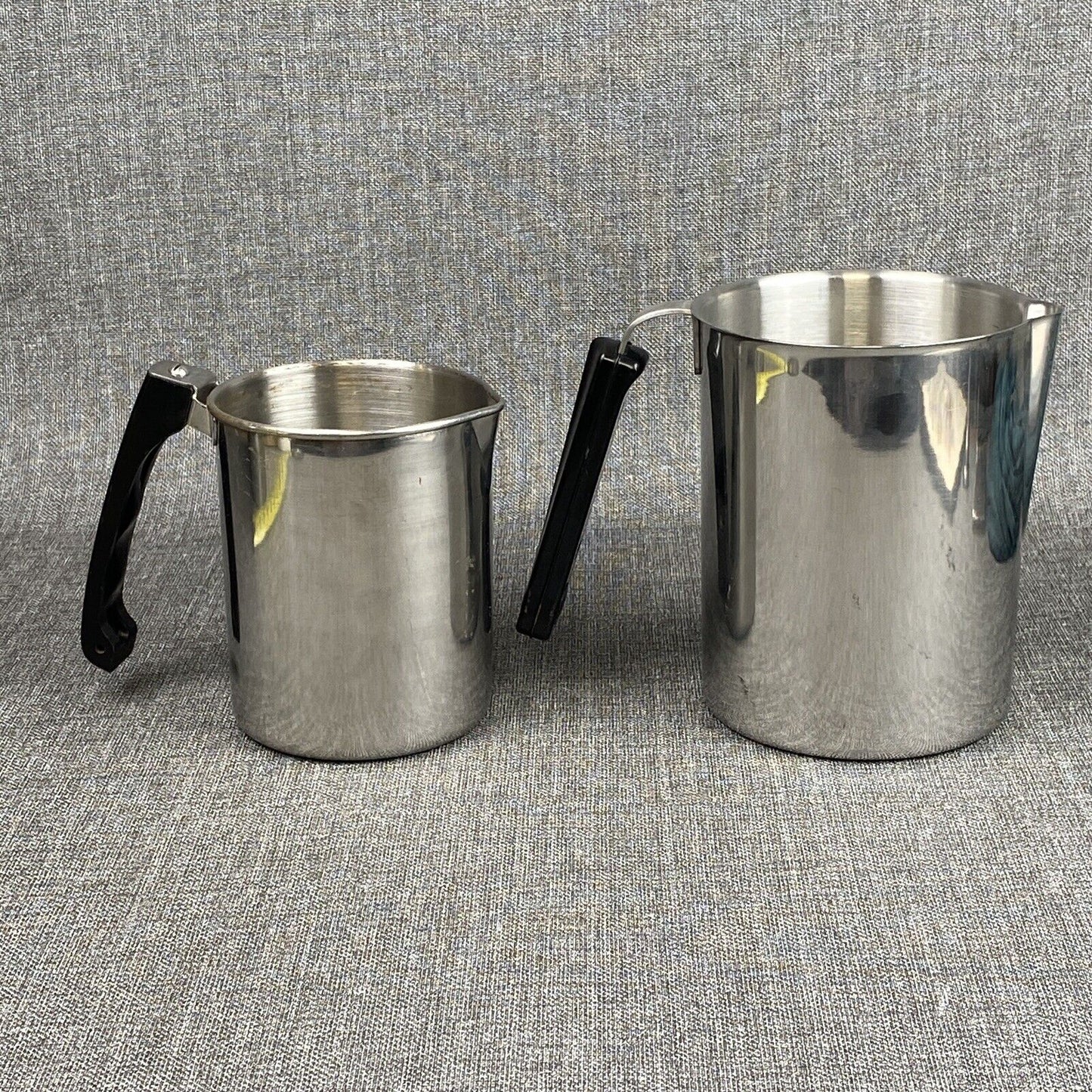 Lot of 2 Leur's Stainless Ware USA Steel Kitchen vintage Pitchers 7" and 5.5"