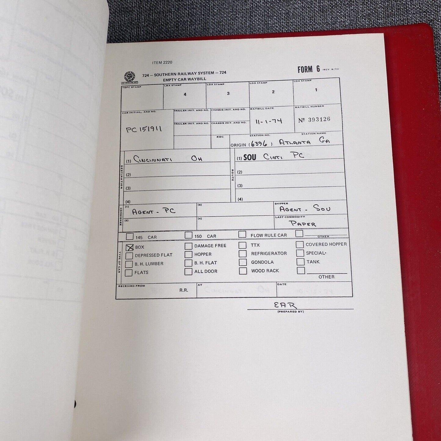 Southern Railway SOU RR Data Reporting Manual , Advance Consist , 1970's
