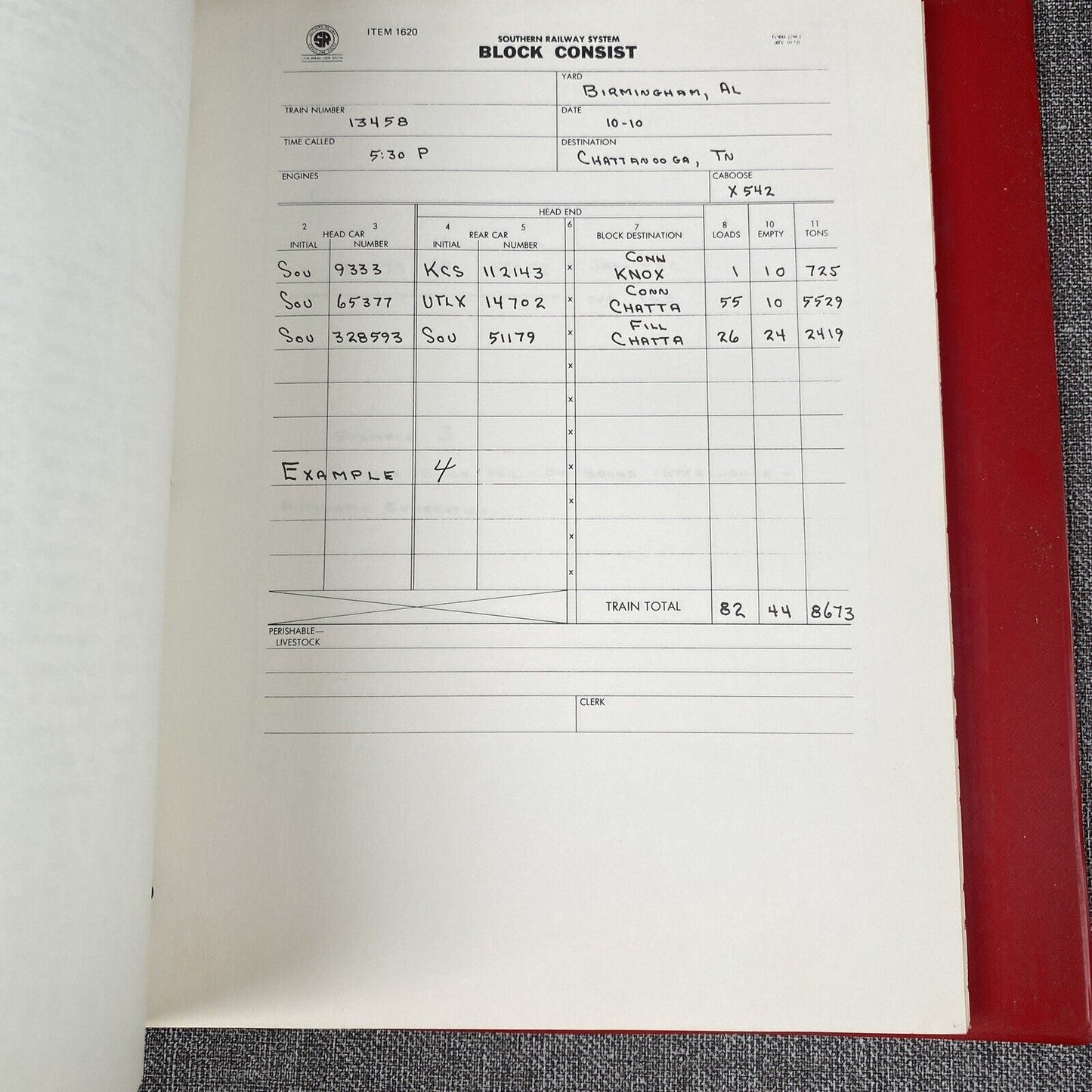 Southern Railway SOU RR Data Reporting Manual , Advance Consist , 1970's