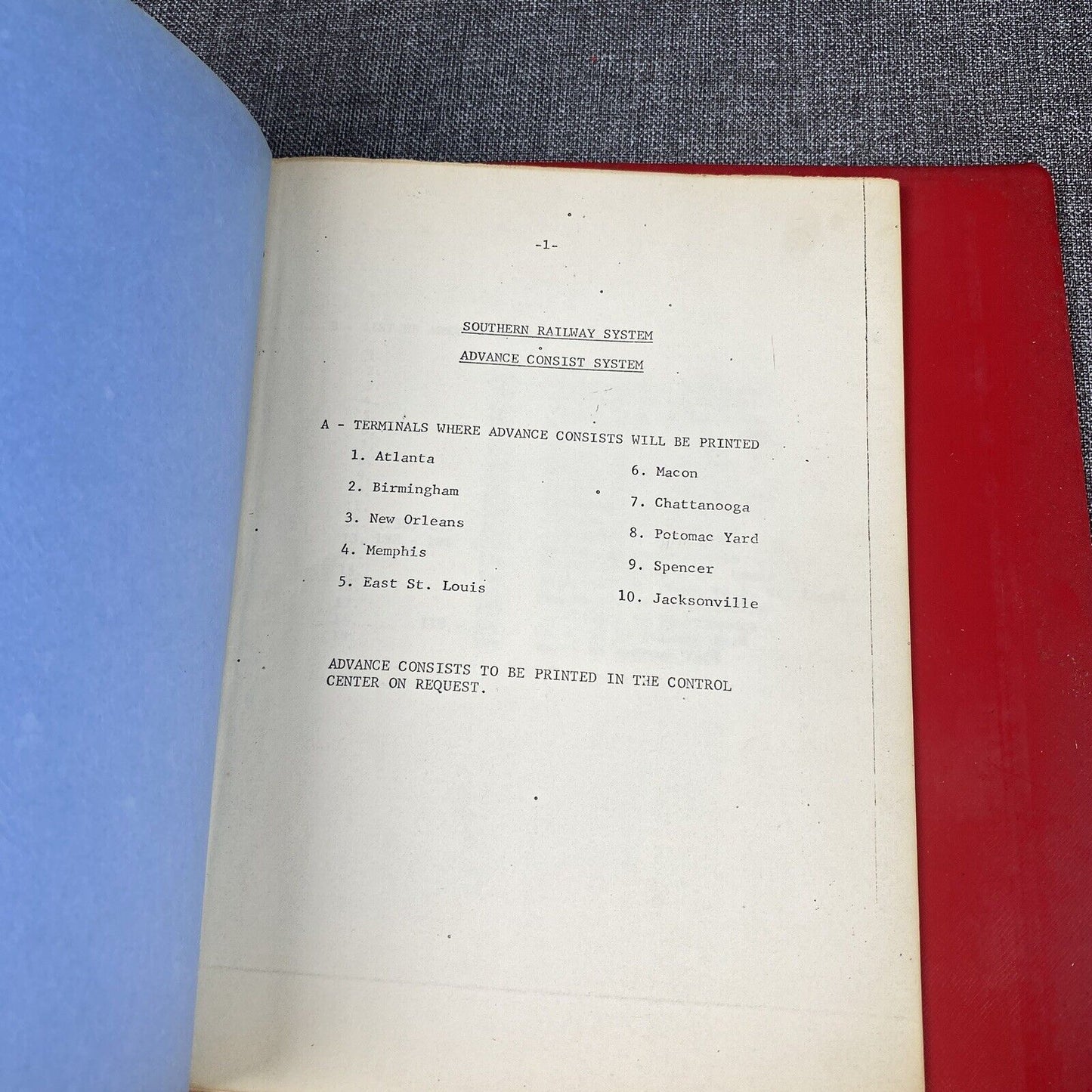 Southern Railway SOU RR Data Reporting Manual , Advance Consist , 1970's