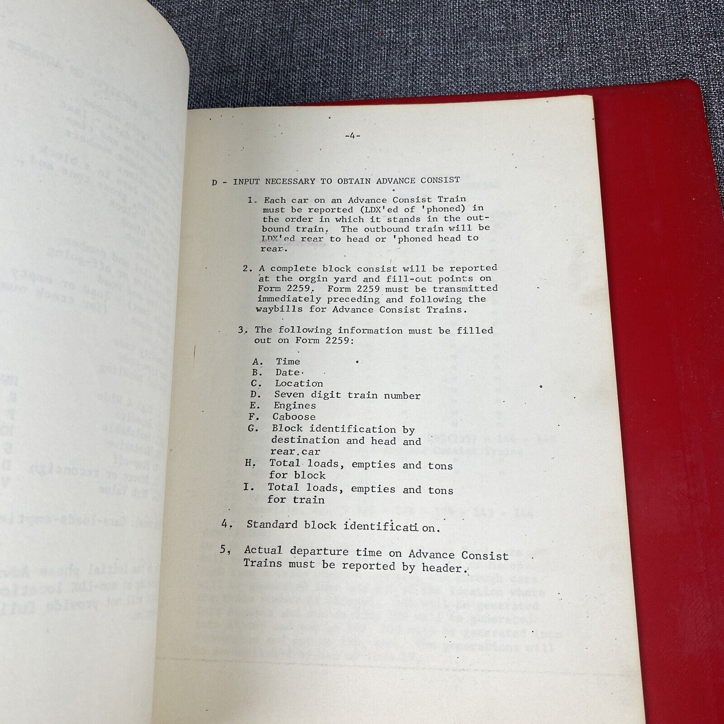 Southern Railway SOU RR Data Reporting Manual , Advance Consist , 1970's