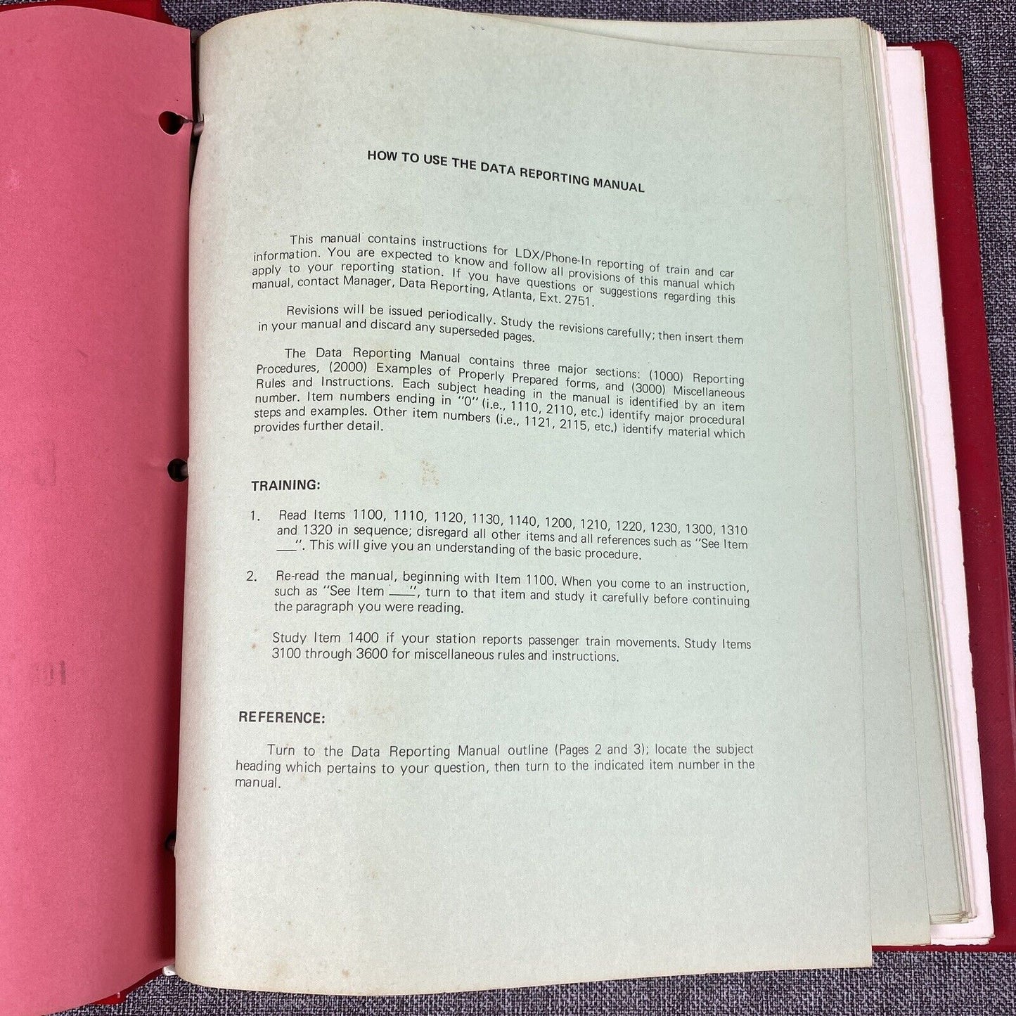 Southern Railway SOU RR Data Reporting Manual , Advance Consist , 1970's