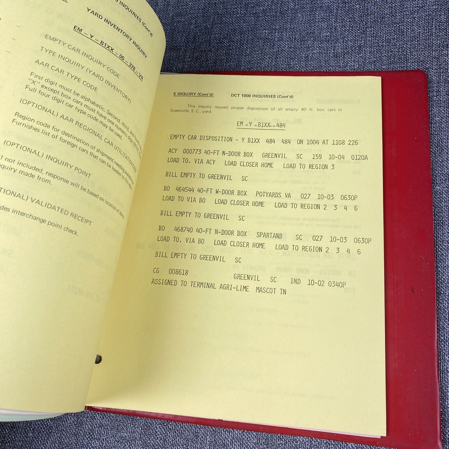 Southern Railway SOU RR Data Reporting Manual , Advance Consist , 1970's