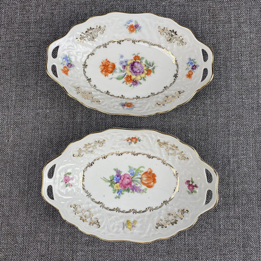 Schumann Bavaria US-zone Germany Set of 2 small Oval Dishes Floral Design
